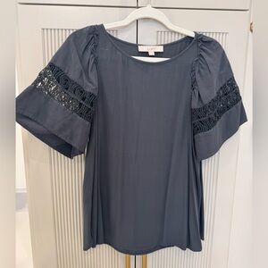LOFT Women's Gray Top with Lace Detail